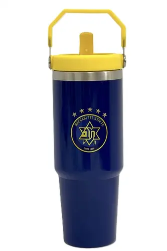 כוס מתכת עם קש 700 מ"ל מכבי תל אביב