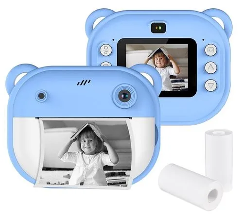 מצלמה דיגיטלית מדפיסה לילדים 4GB עם וידאו, תמונות, סלפי ו 3 גלילי נייר - תכלת
