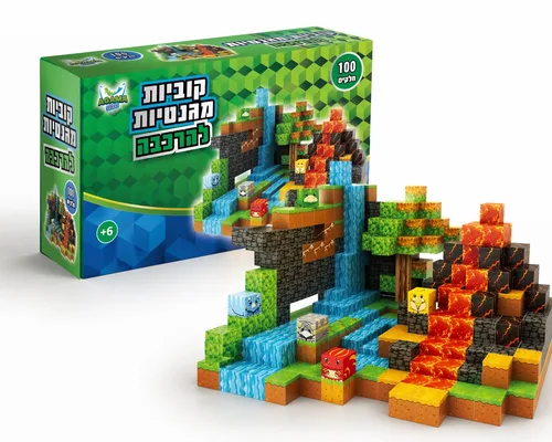 בלוק קראפטר 100 חלקים קוביות מגנטיות להרכבה מפל לבה